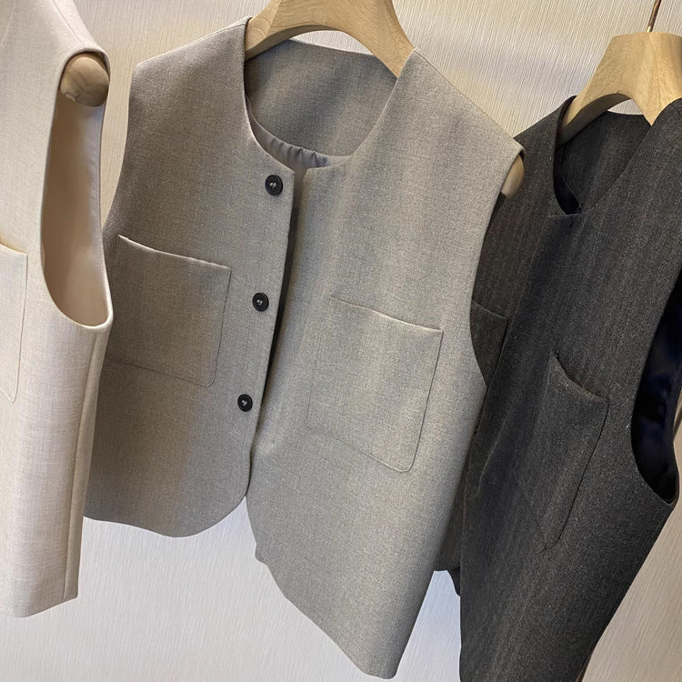 Loose Round Neck Sleeveless Suit Vest