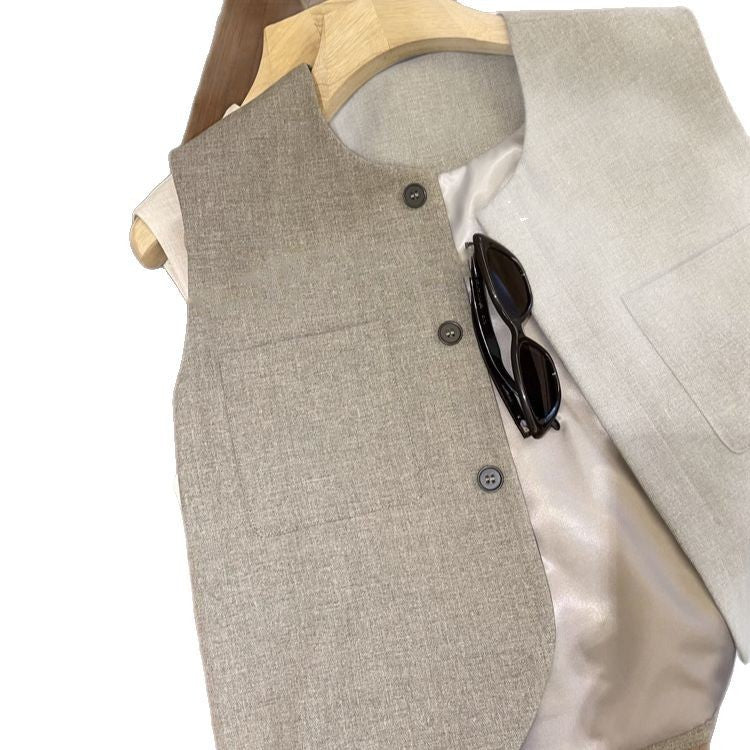 Loose Round Neck Sleeveless Suit Vest