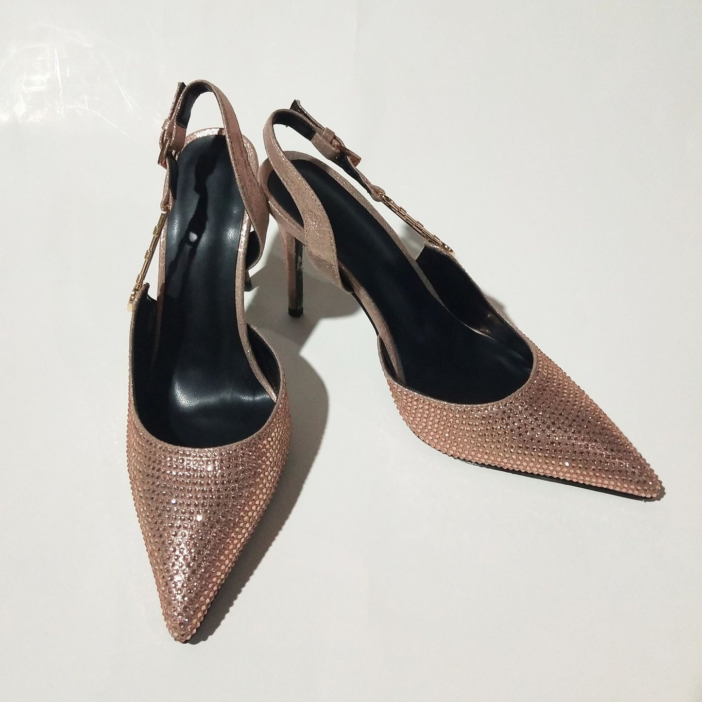 Rhinestone Pointed Toe Strap Heels