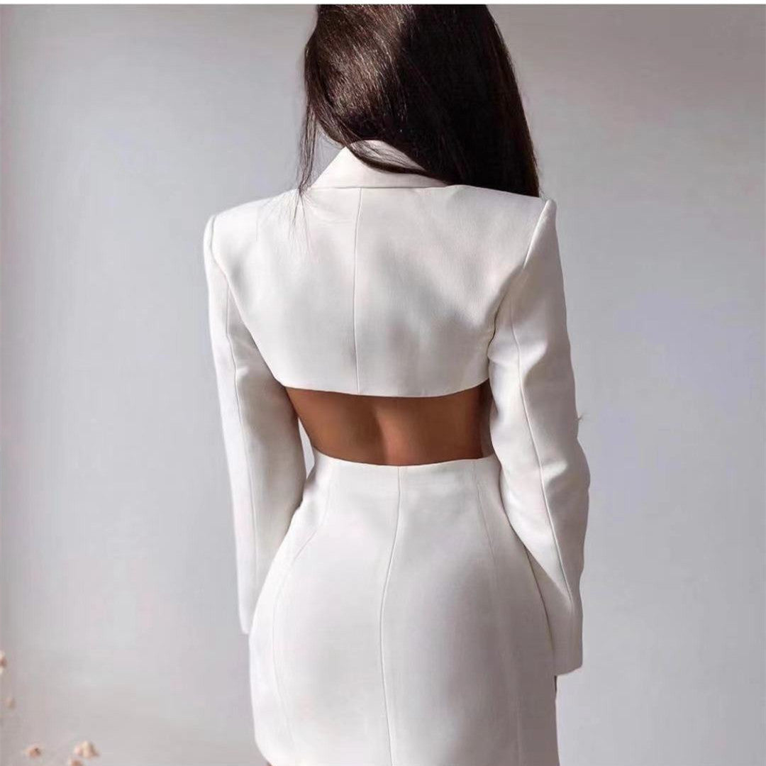 Backless Double Breasted Suit Skirt