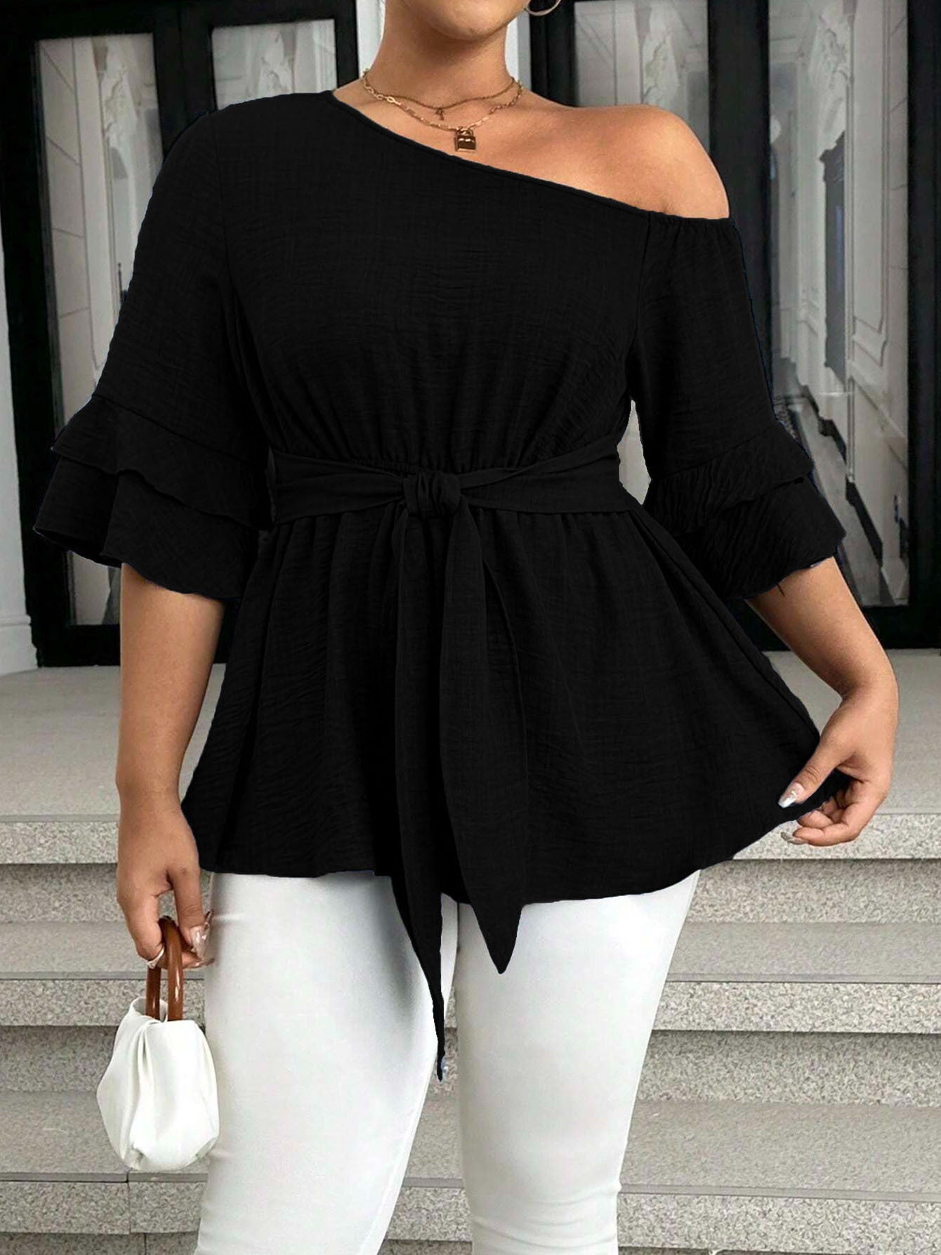 Women's Plus Size One-Shoulder Blouse
