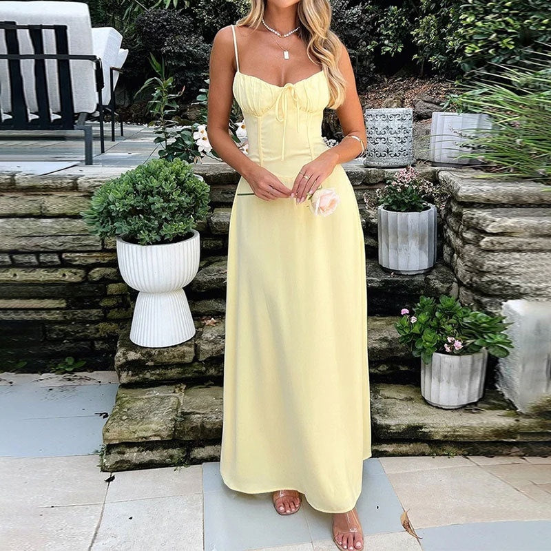 Elegant Lace-up Backless A- Line Dress