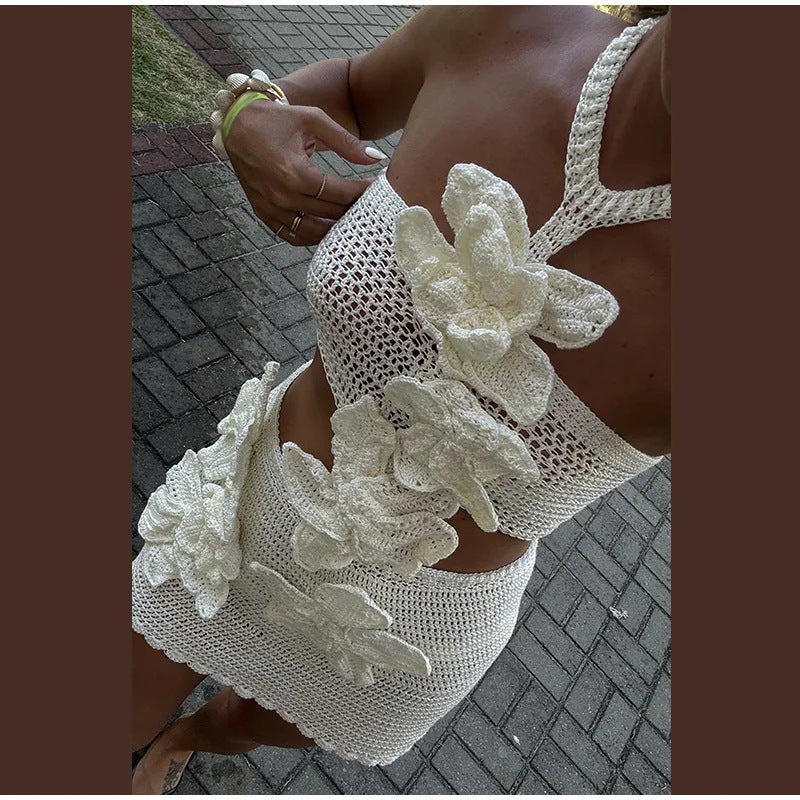 Knitted Flower Women's Mini Dress