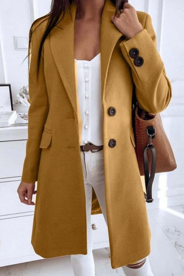 Solid Color Slim Fit Woolen Coat