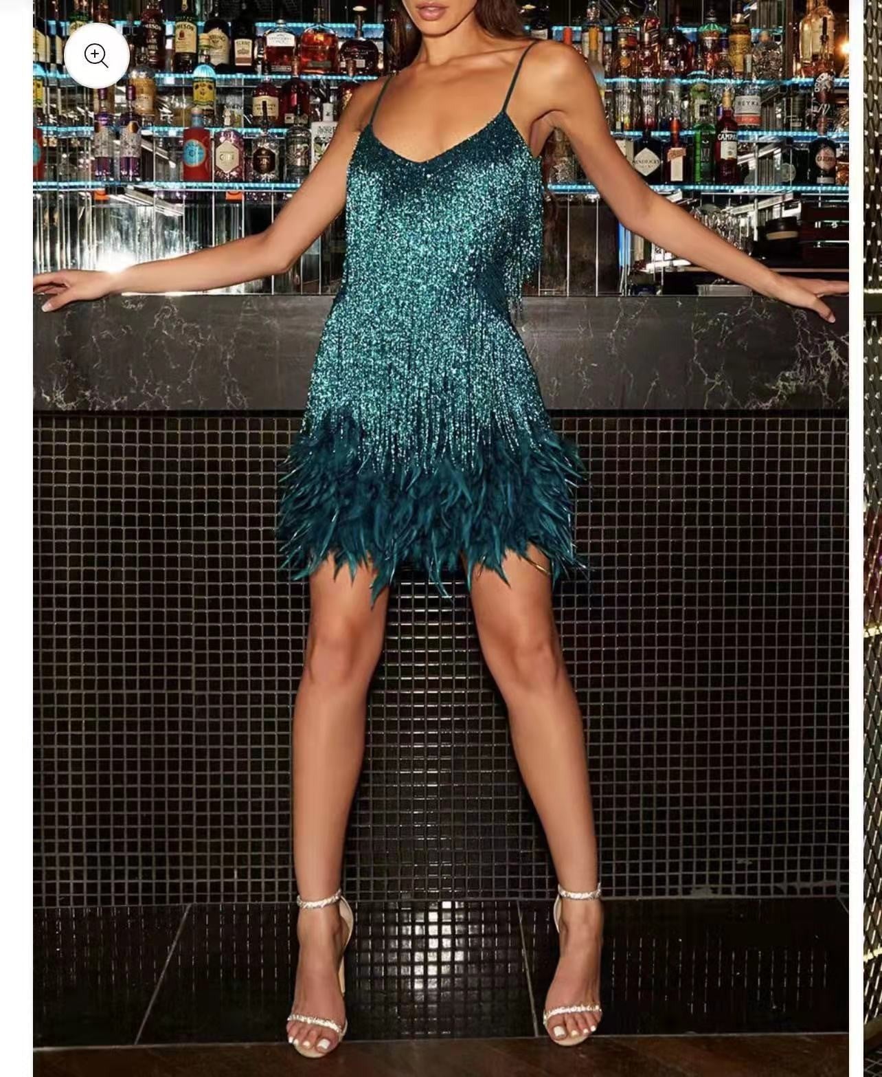 Sequins Feather Mini Dress
