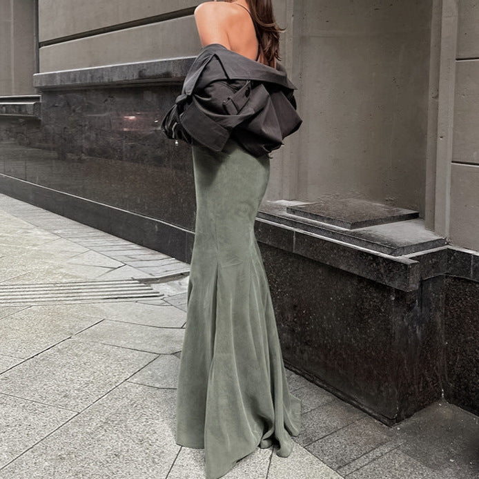 Velvet Slim High Waist Sheath Fishtail Skirt