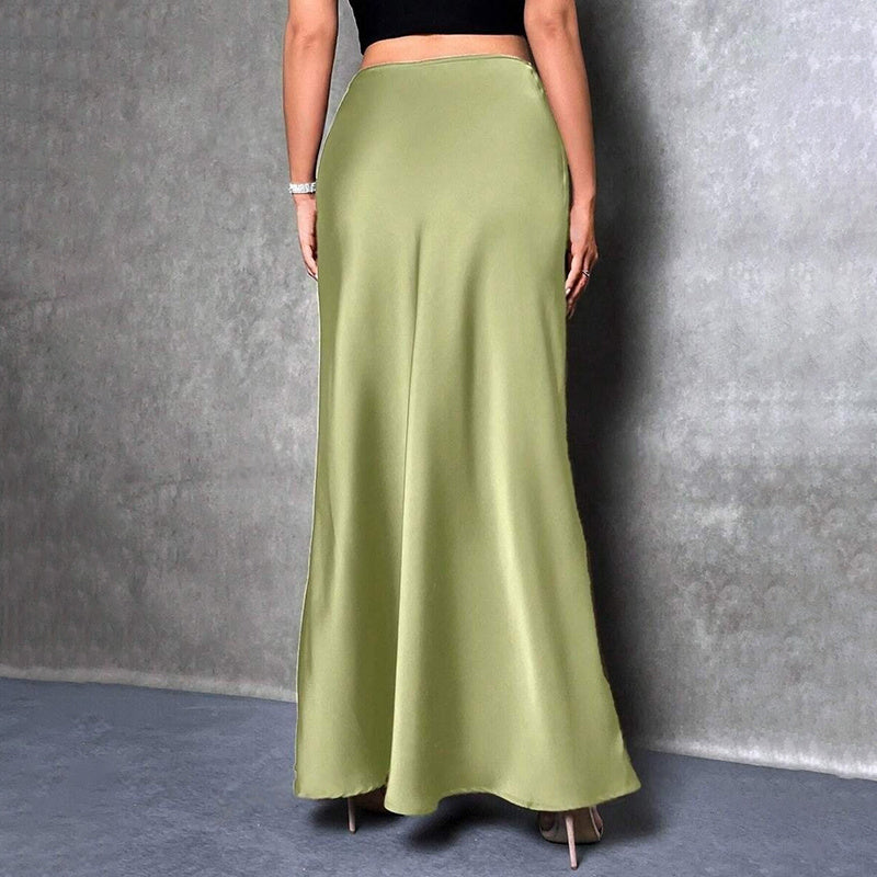 Satin High Waist Flared Midi Skirt