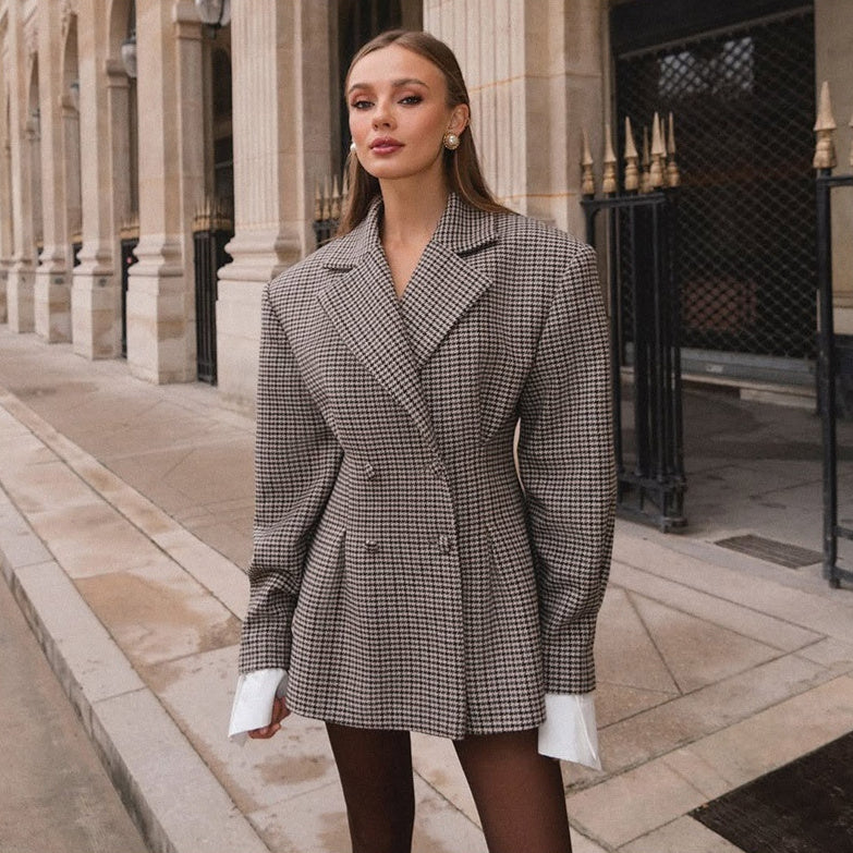 Plaid Waist-tight Suit Jacket