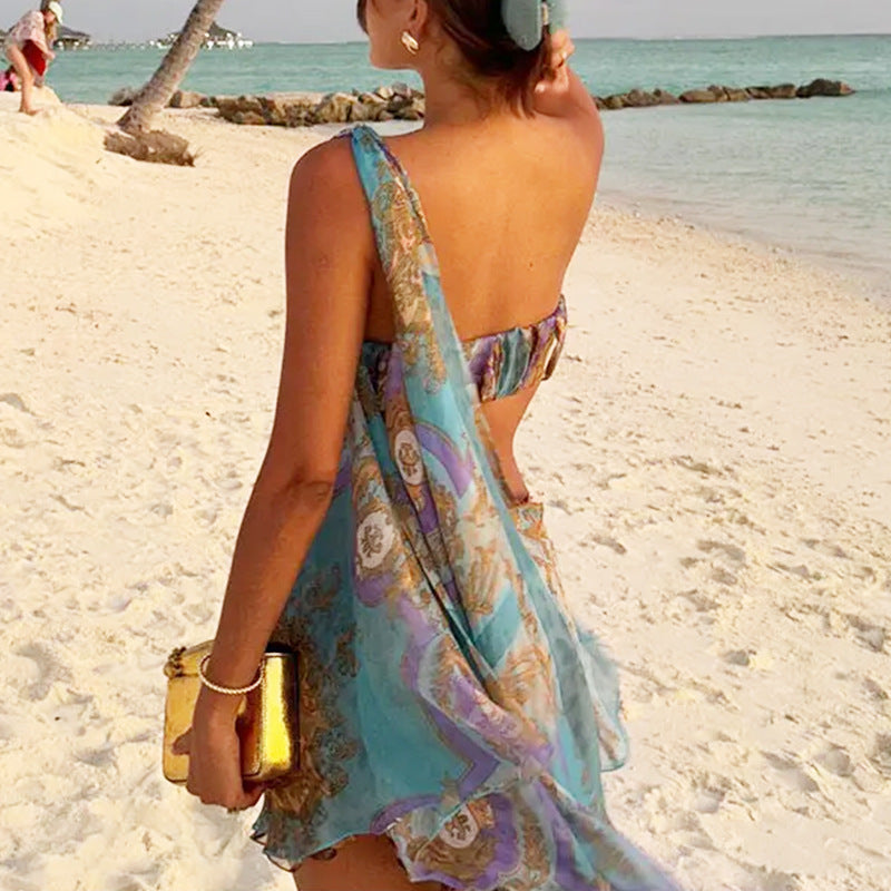 Elegant One-shoulder Hollow Dress Ladies