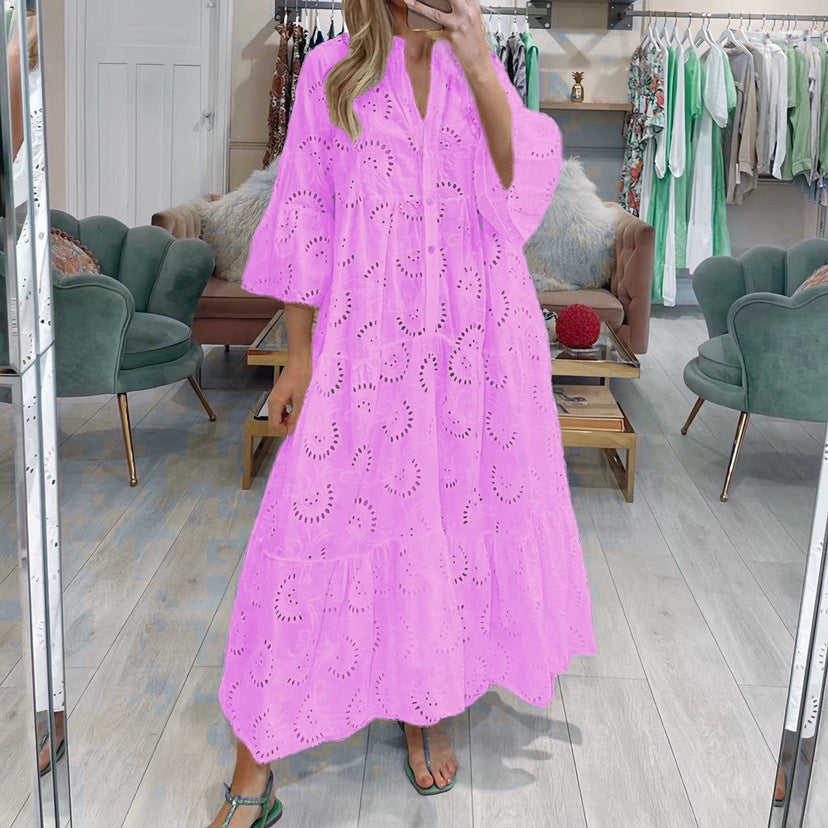 V-neck French Style Bell Sleeve Dress