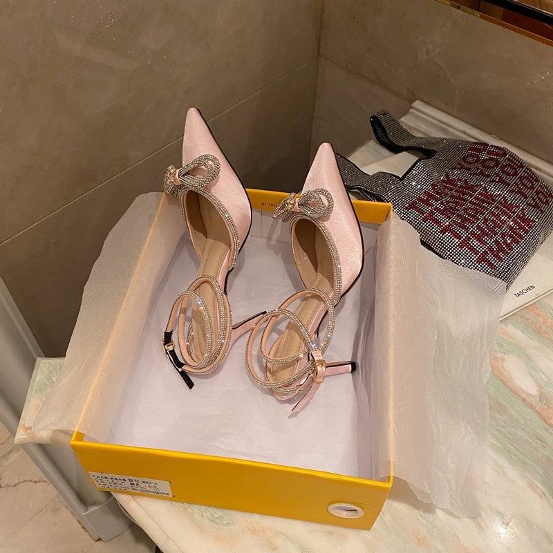 Rhinestone Bow Pointed High Heels
