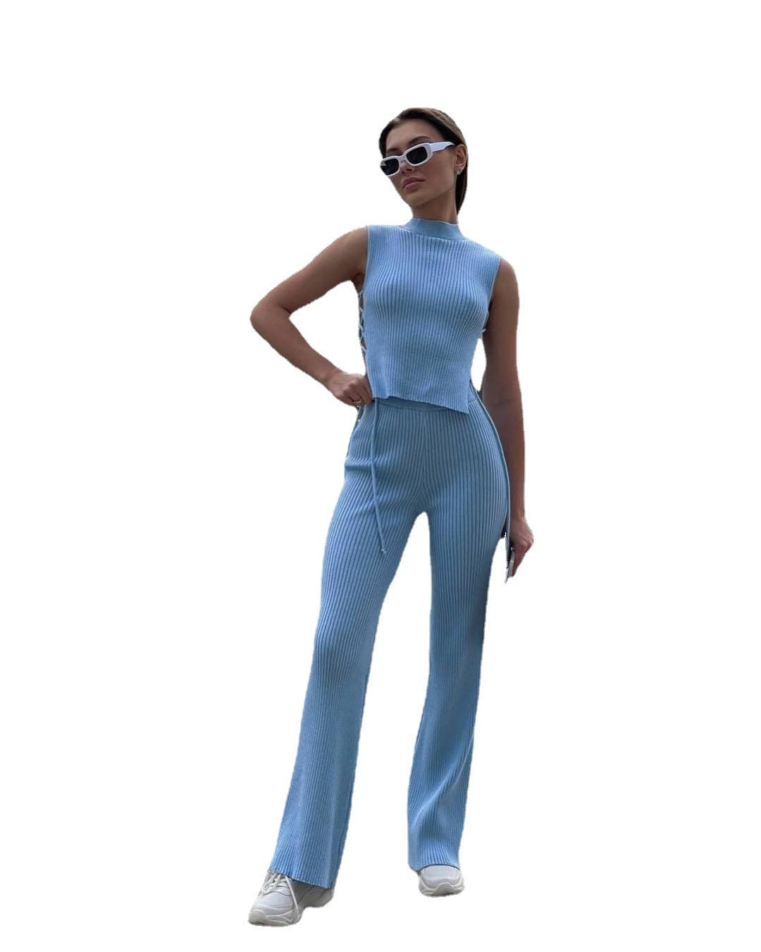 Knitted Woven Vest Pant Suit