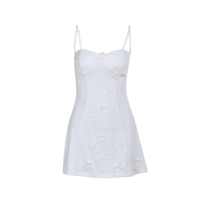 Three-dimensional Flower Suspender Dress