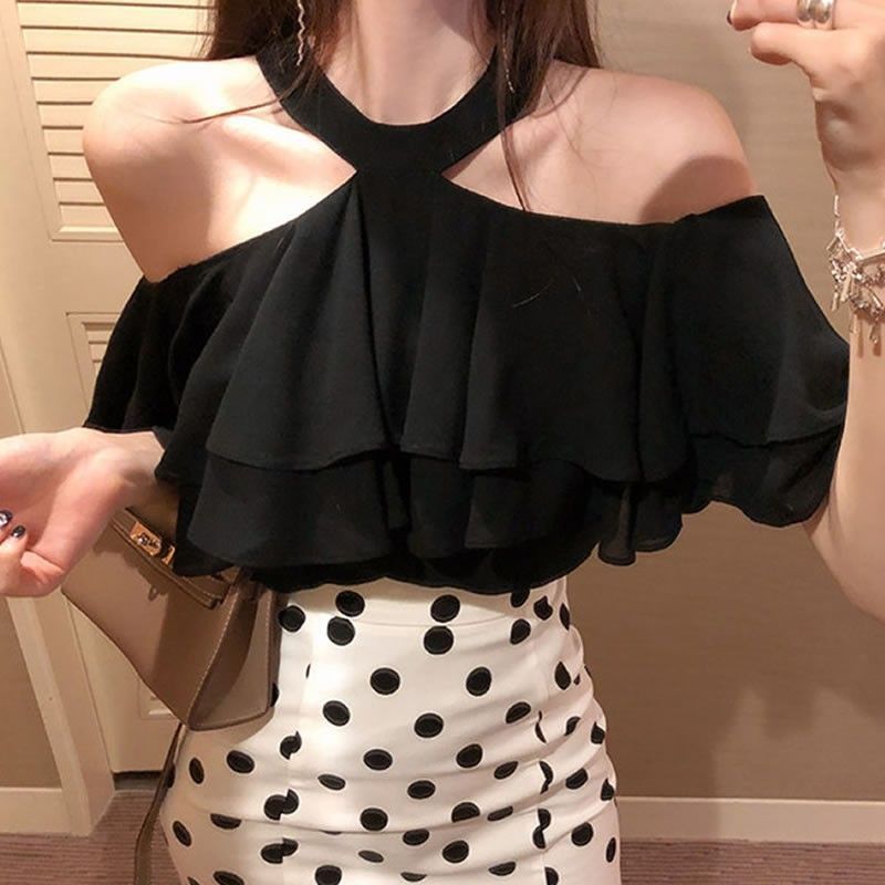 Halter Off-shoulder Ruffled Top