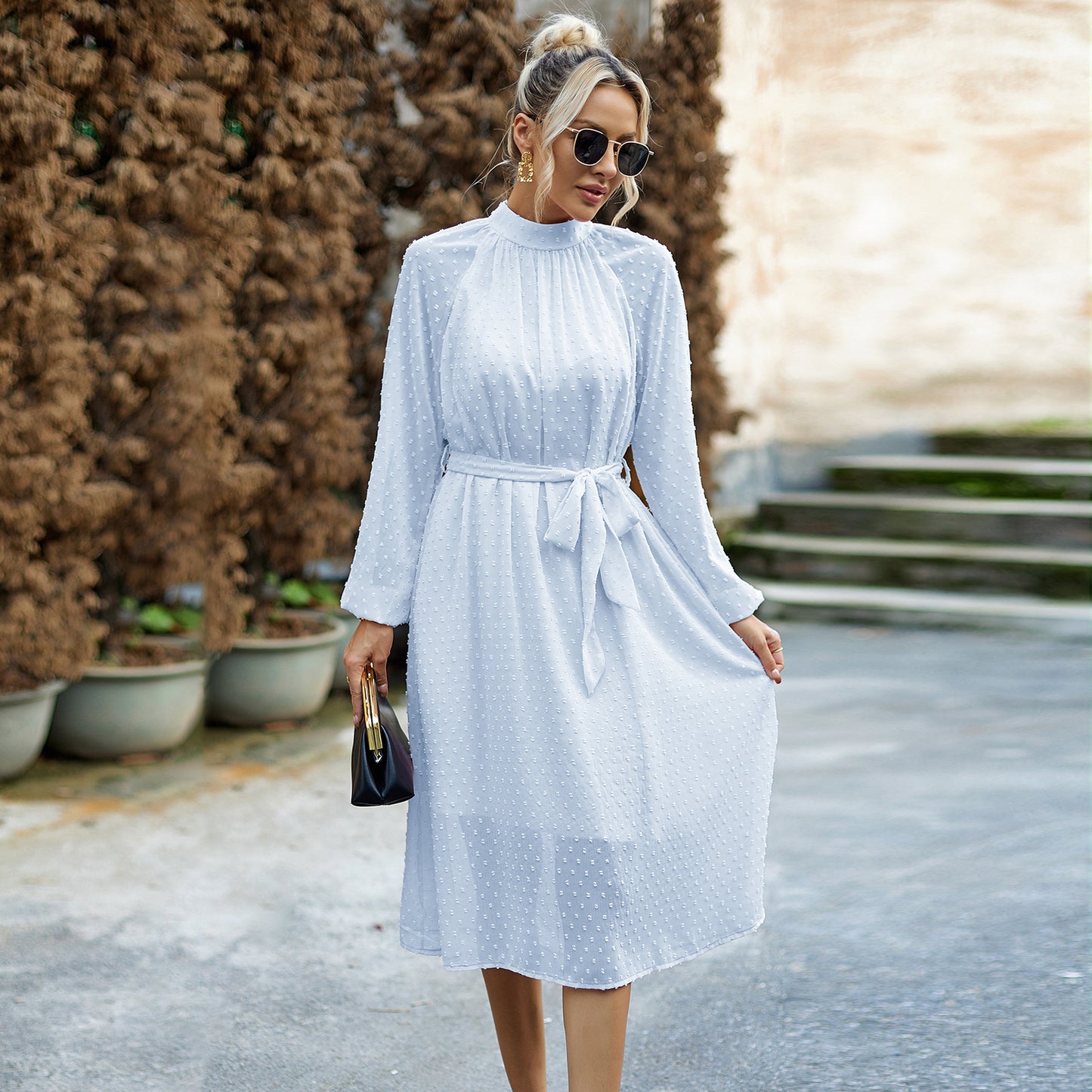 Fashionable Elegant Jacquard Round Neck Dress