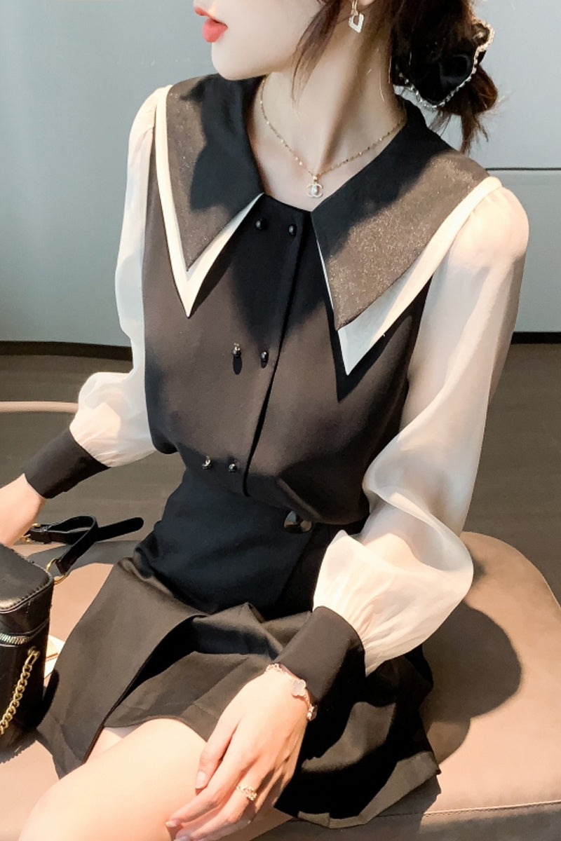 Long Sleeve Double Layer Blouse