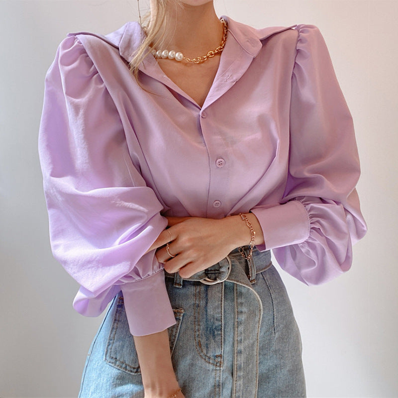 Lapel Single-breasted Sleeve Shirt