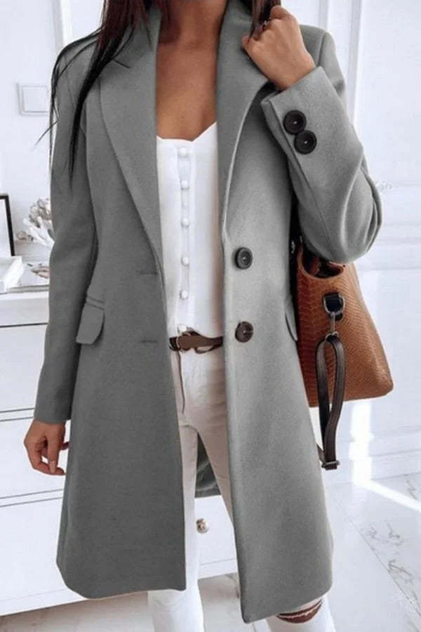 Solid Color Slim Fit Woolen Coat