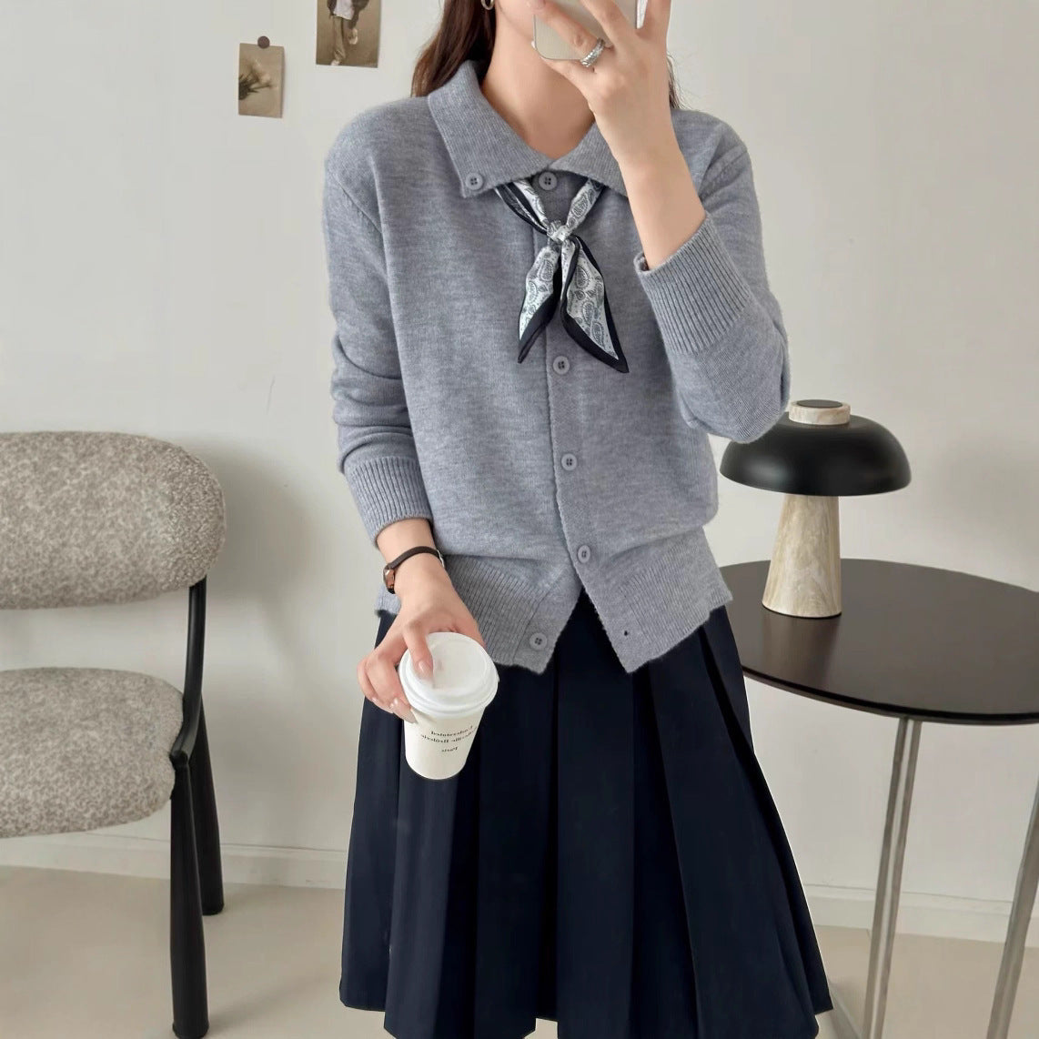 Lapel Scarf Sweater