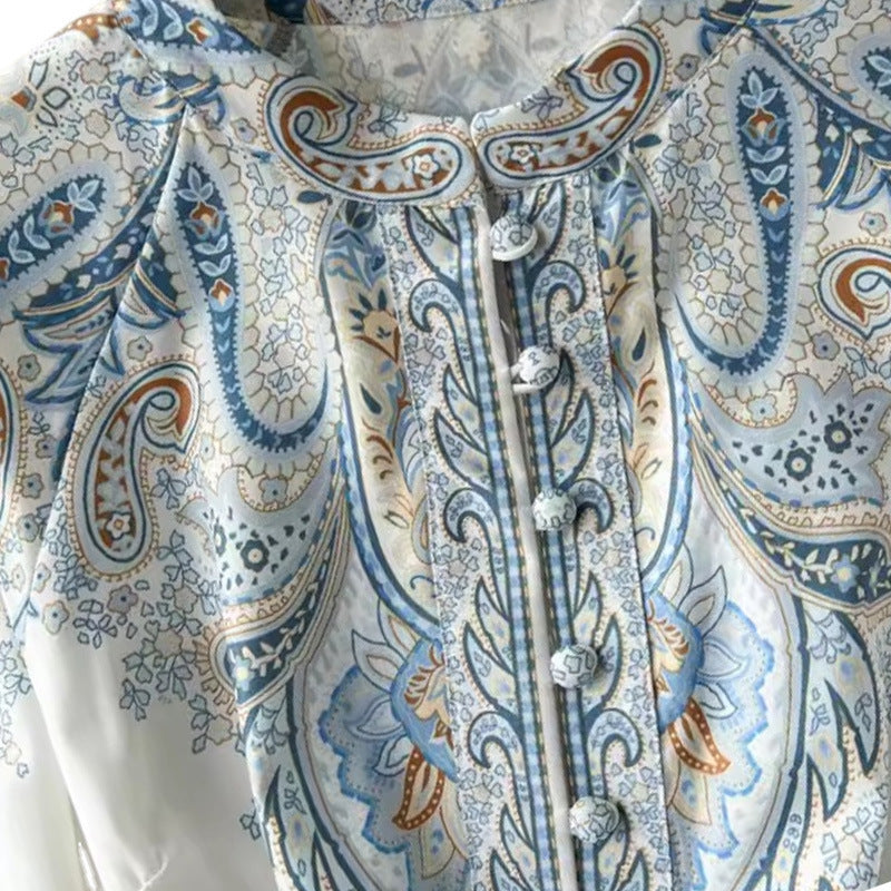 Style Lapel Lantern Sleeve Printed Dress