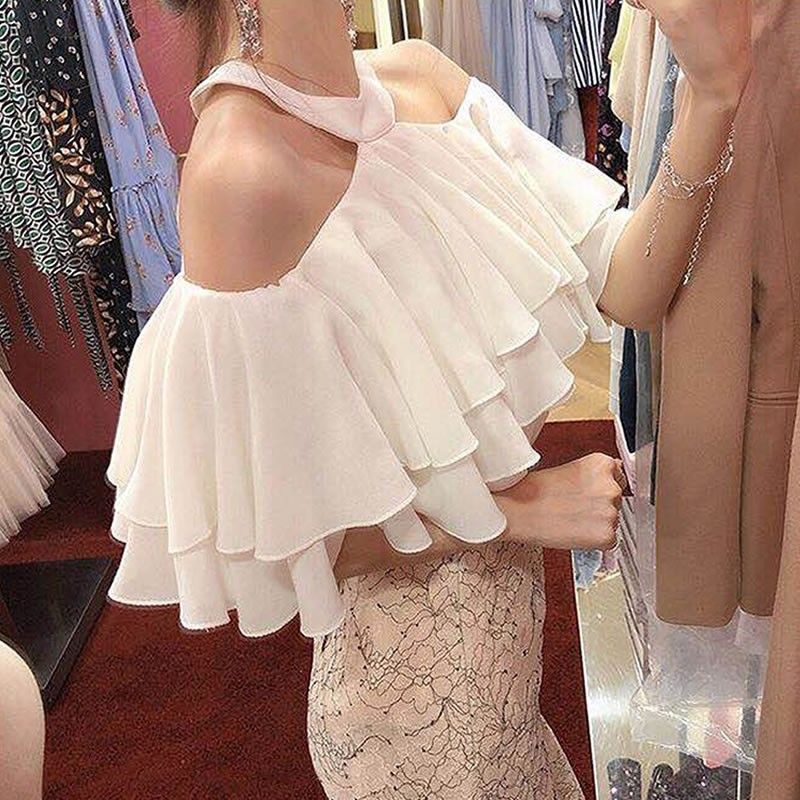 Halter Off-shoulder Ruffled Top