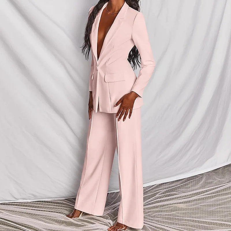 Solid Long Sleeve Blazer Suit