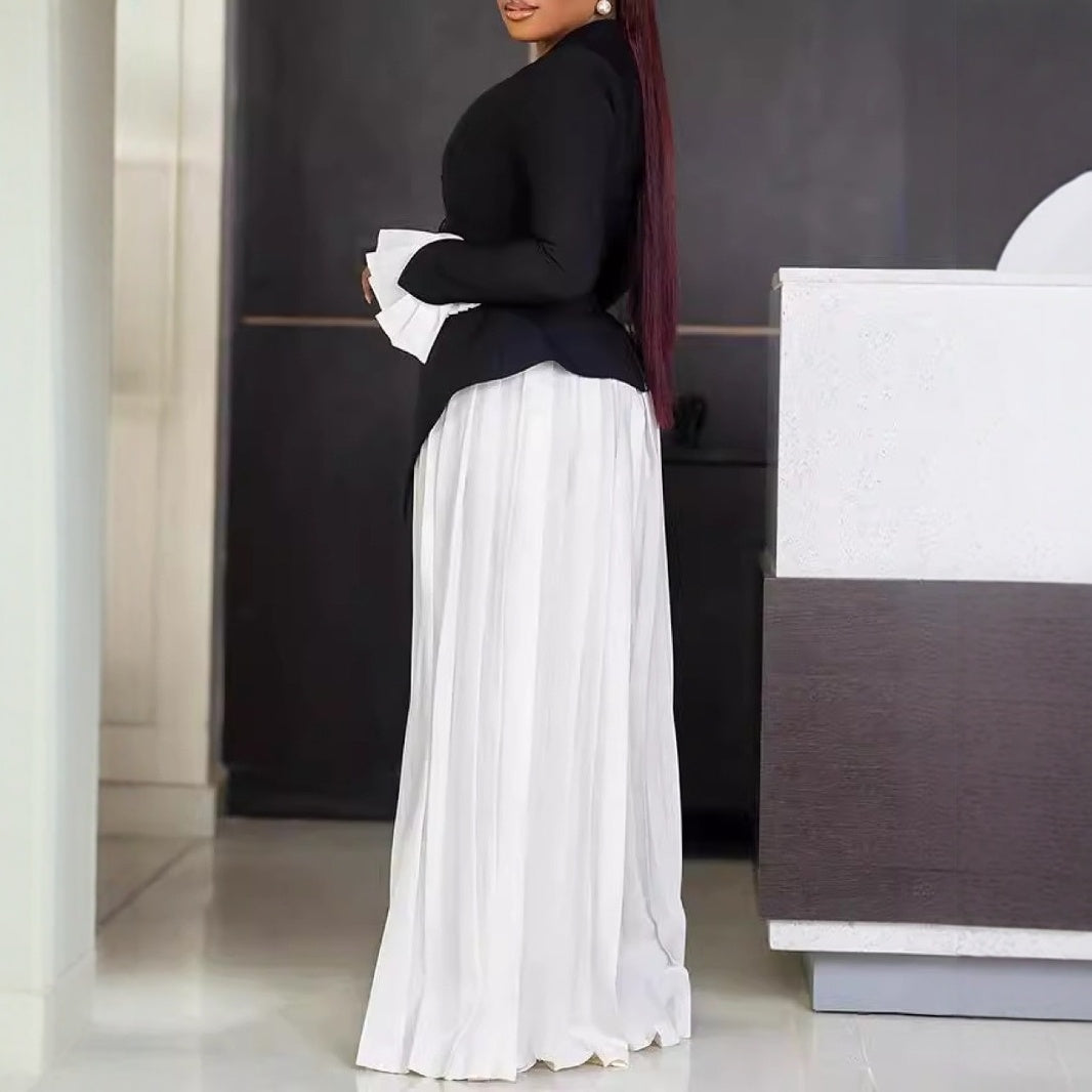 Pleated Blouse And Pants Suit