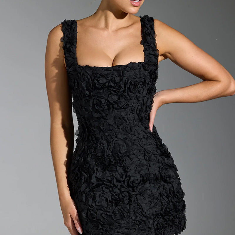 Square Collar Flower Strap Dress