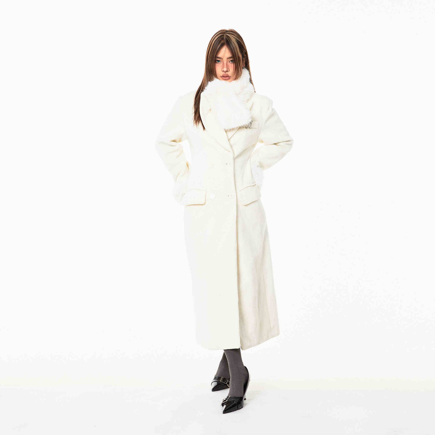 Waist-tight Woolen Fur Overcoat
