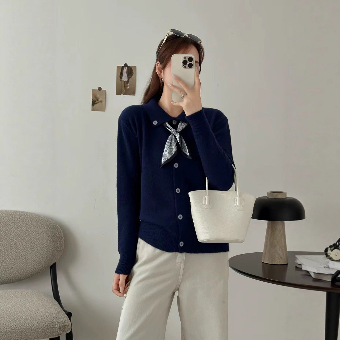 Lapel Scarf Sweater