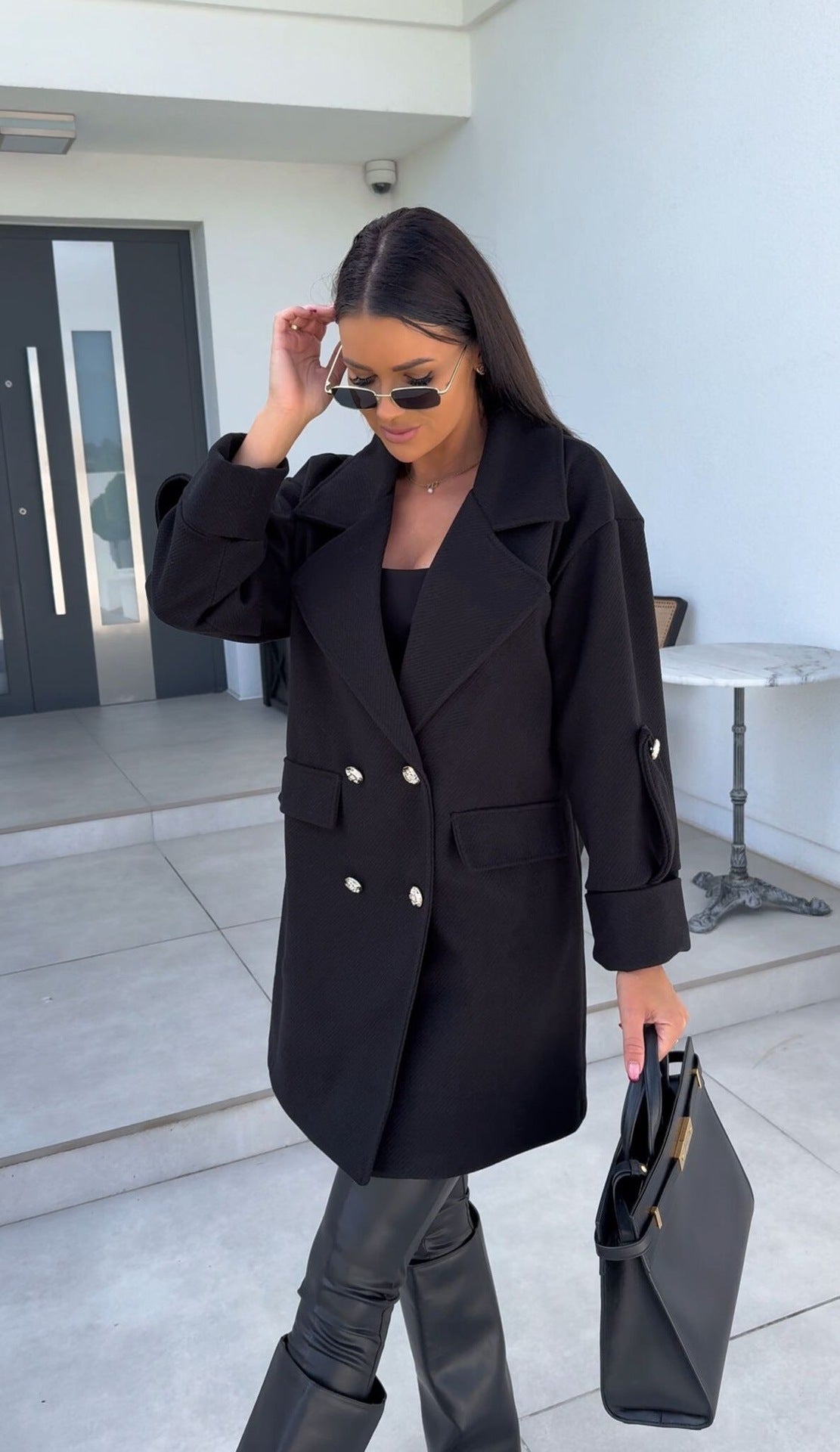 Solid Color Double-breasted Woolen Coat
