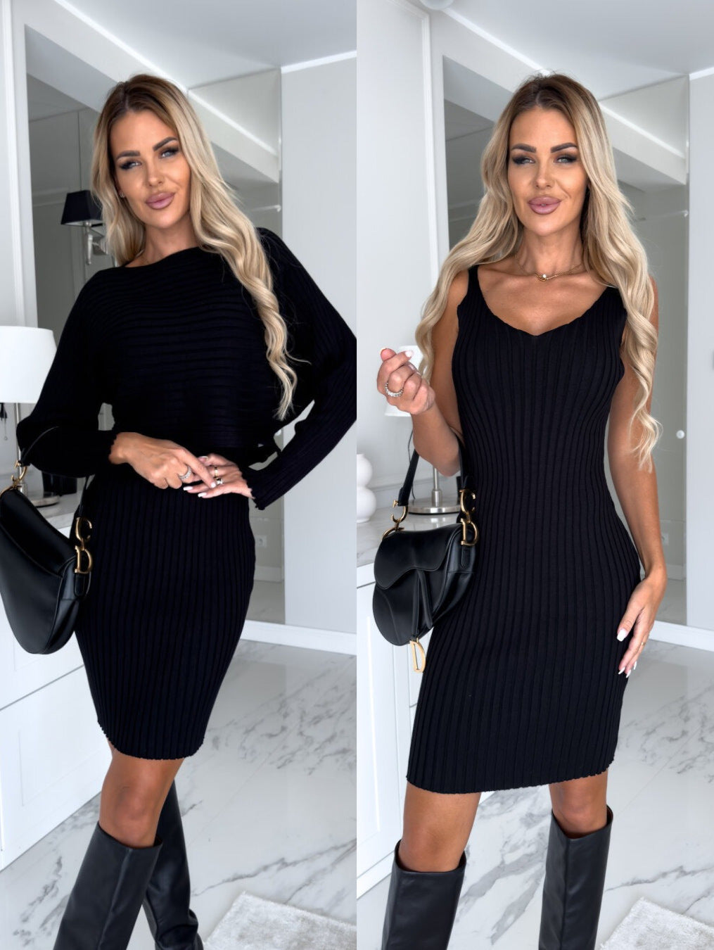 Two pcs Suit Women's Solid Stripe Long-sleeved Dress