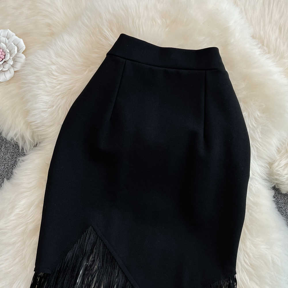 Stitching Tassel High Waist Pencil Skirt