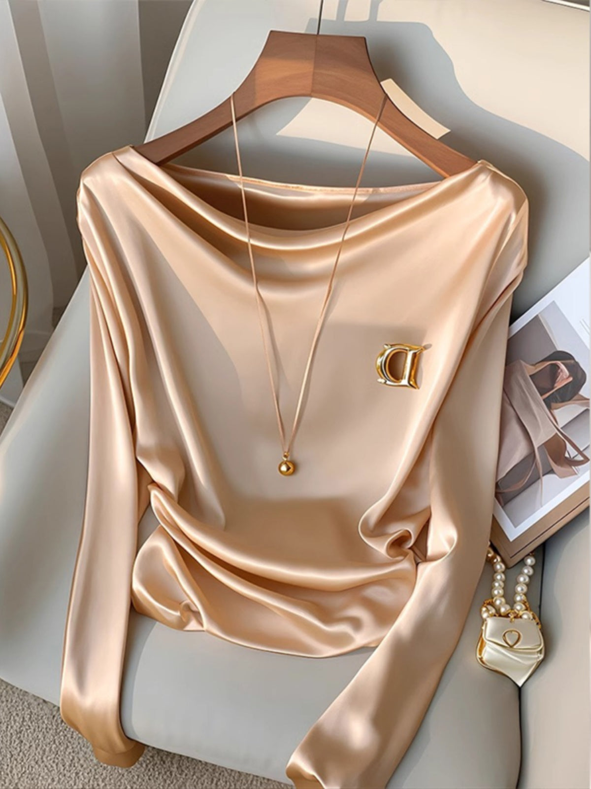 Long-sleeved Satin Blouse