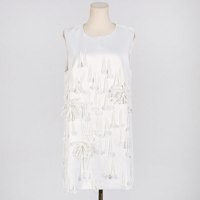 Stitching Tassel Flower Design Sleeveless Dress