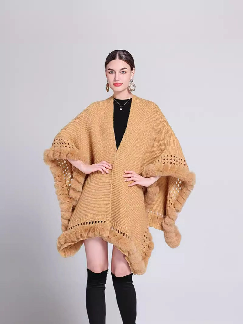 Knitted Cape And Shawl Sweater Coat