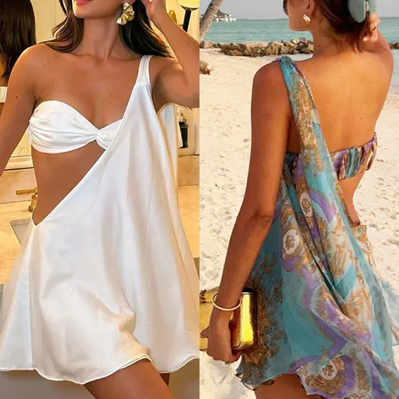 Elegant One-shoulder Hollow Dress Ladies