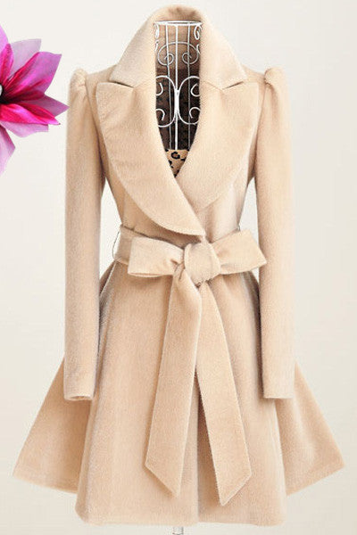 Waist Slim-fit Woolen Coat