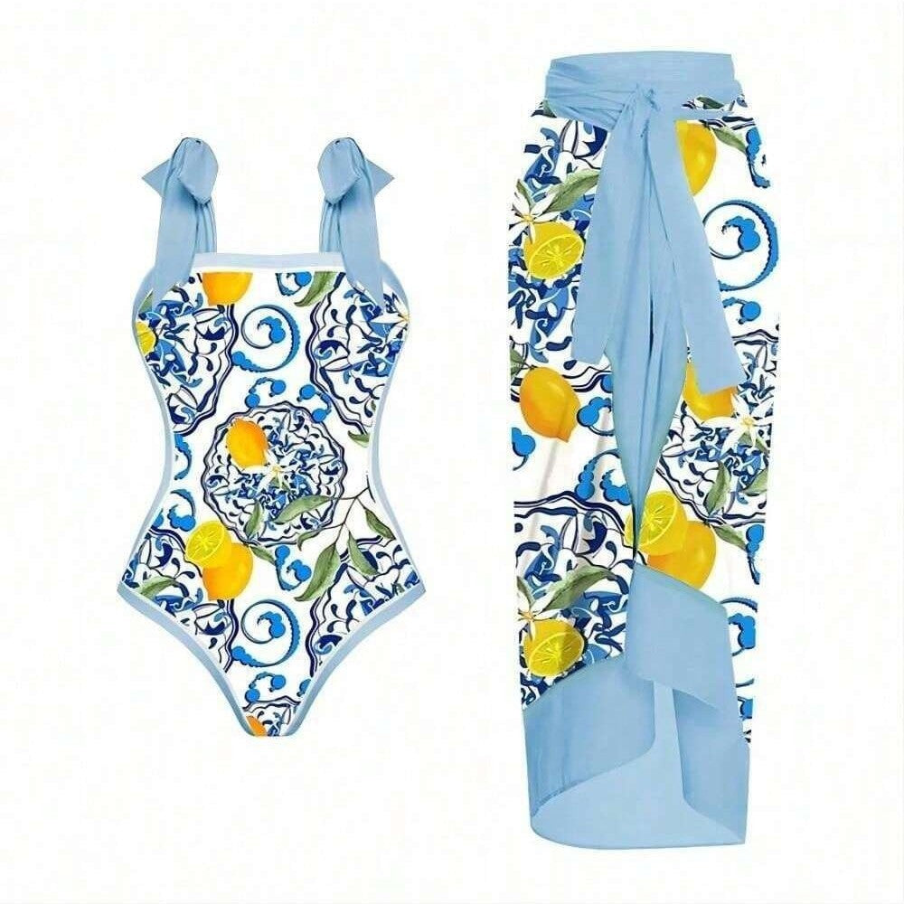 Lemon Printing Swimsuit Dress Suit Women
