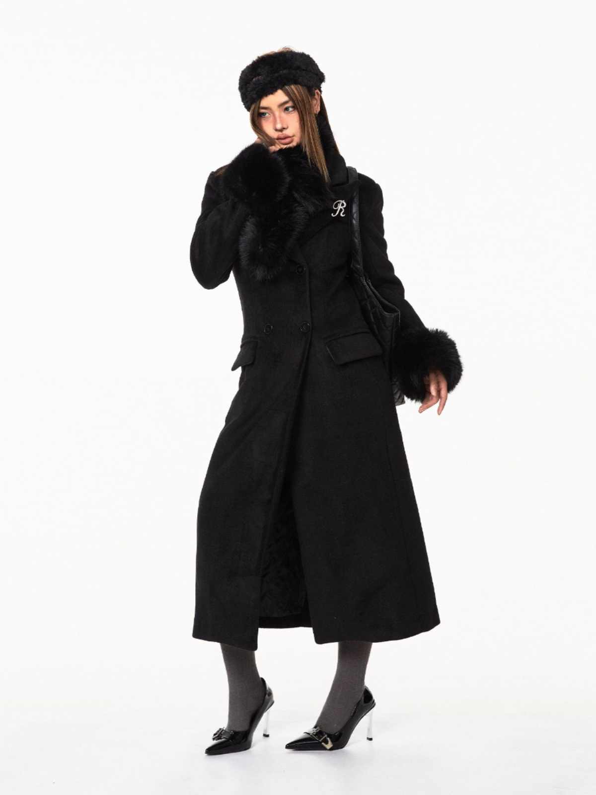 Waist-tight Woolen Fur Overcoat