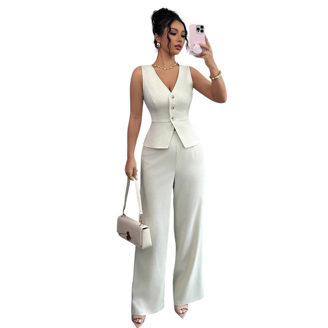 Solid Color Sleeveless Slim Fit Two-piece Set