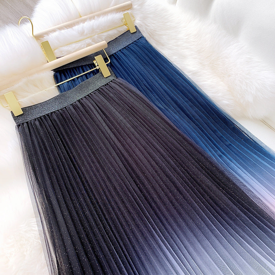 Starry Sky Gradient Color Mesh Skirt Women