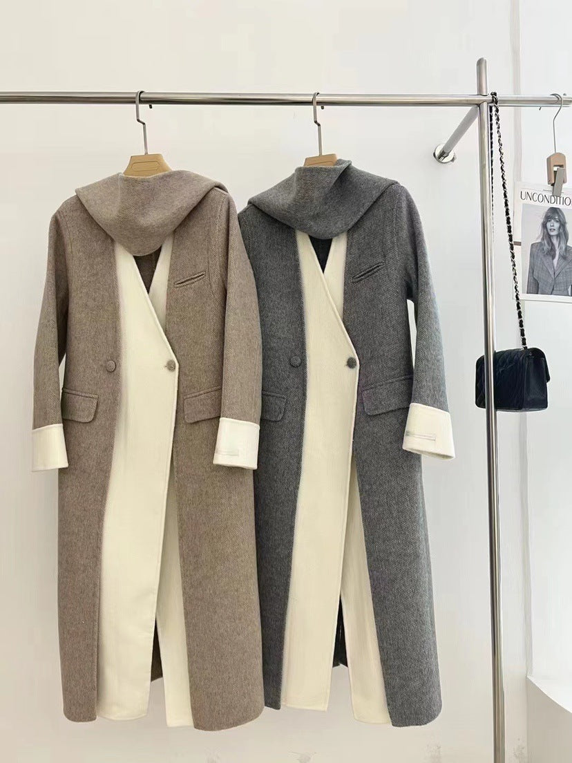 Wool V-neck Reversible Woolen Coat