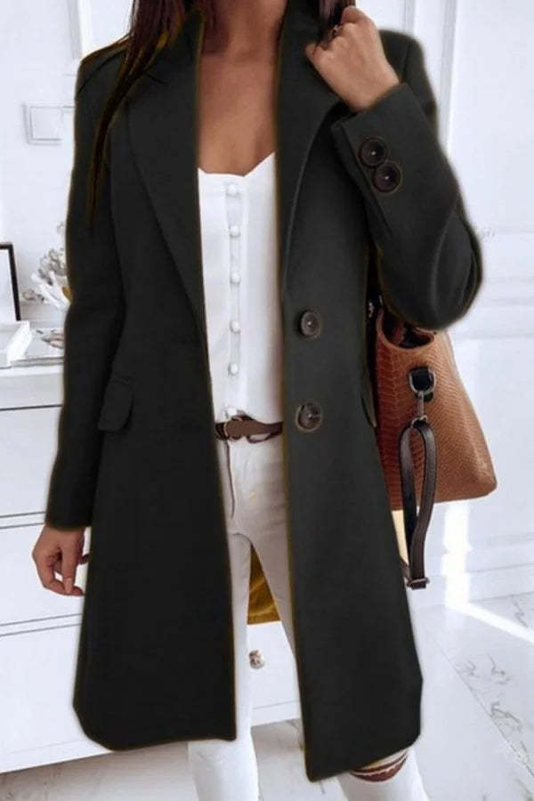 Solid Color Slim Fit Woolen Coat