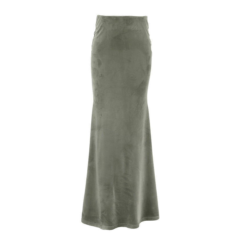 Velvet Slim High Waist Sheath Fishtail Skirt