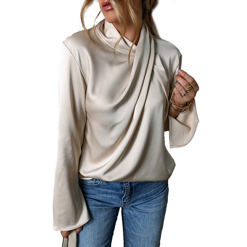 Solid Color Satin Chiffon Blouse