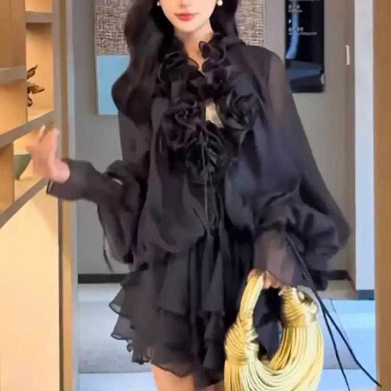 French Style Stand-up Collar Puff Sleeve Shirt