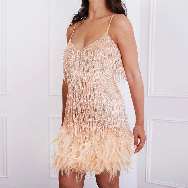 Sequins Feather Mini Dress