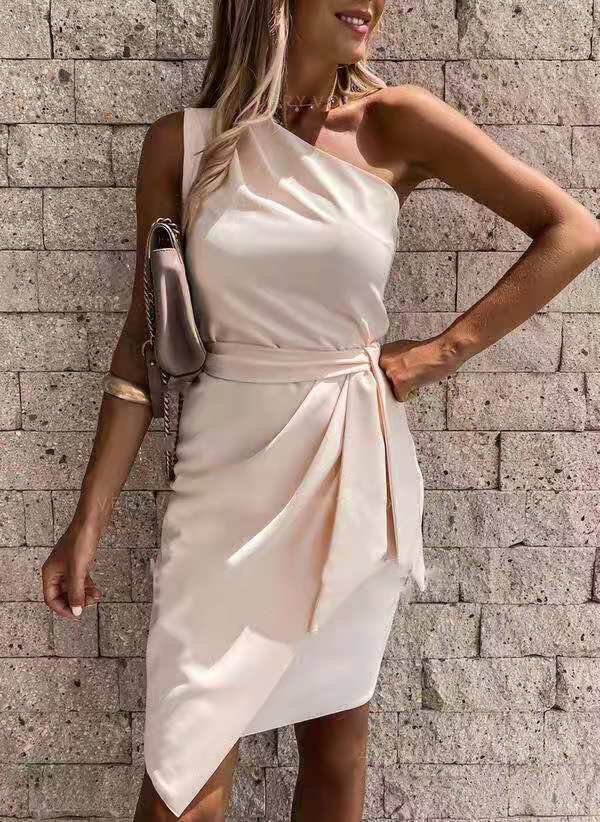 Solid Color Sleeveless Shoulder Dress