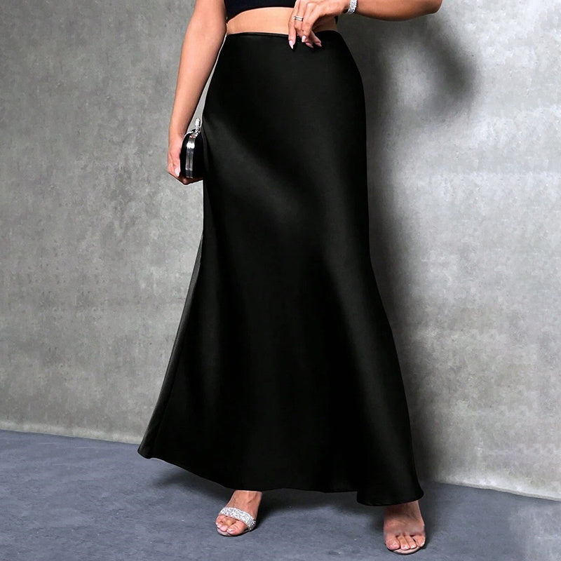 Satin High Waist Flared Midi Skirt